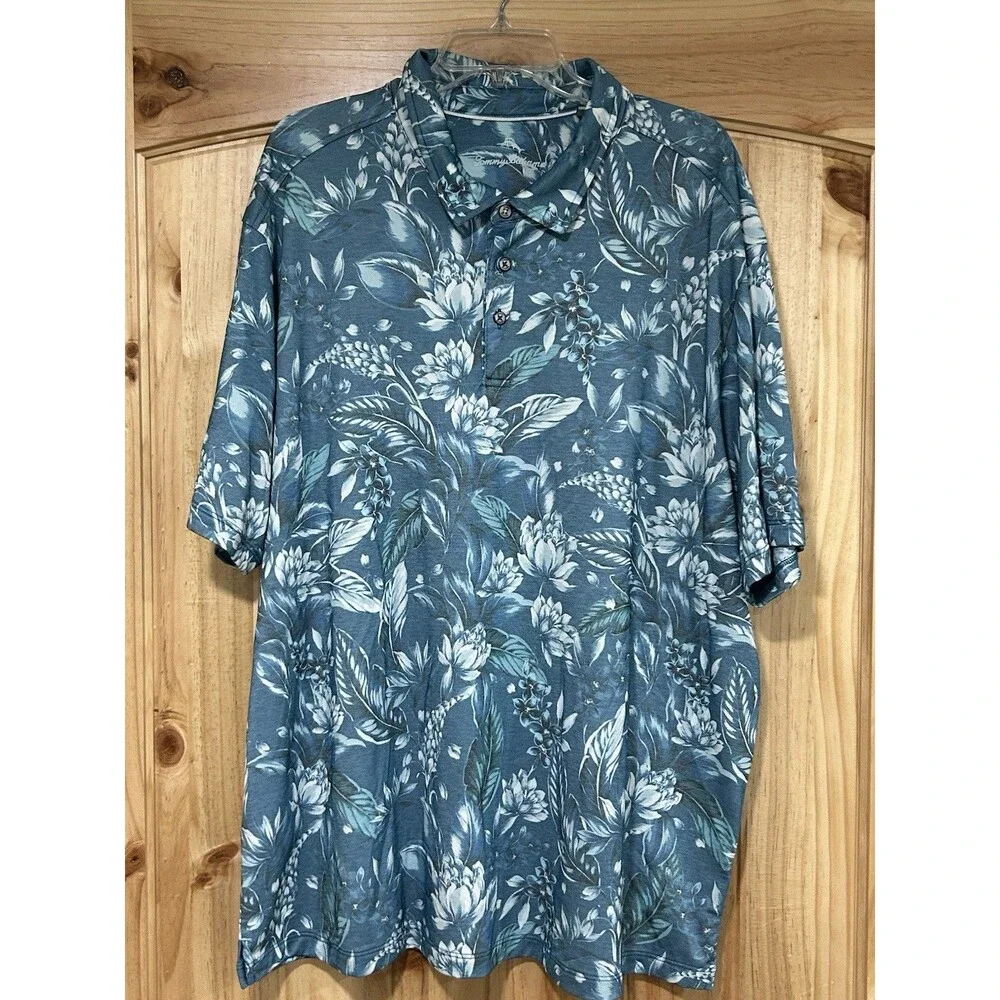 Tommy Bahama Teal Hibiscus Print Polo Men’s 2XLB NWOT Pima Cotton Beach Hawaiian